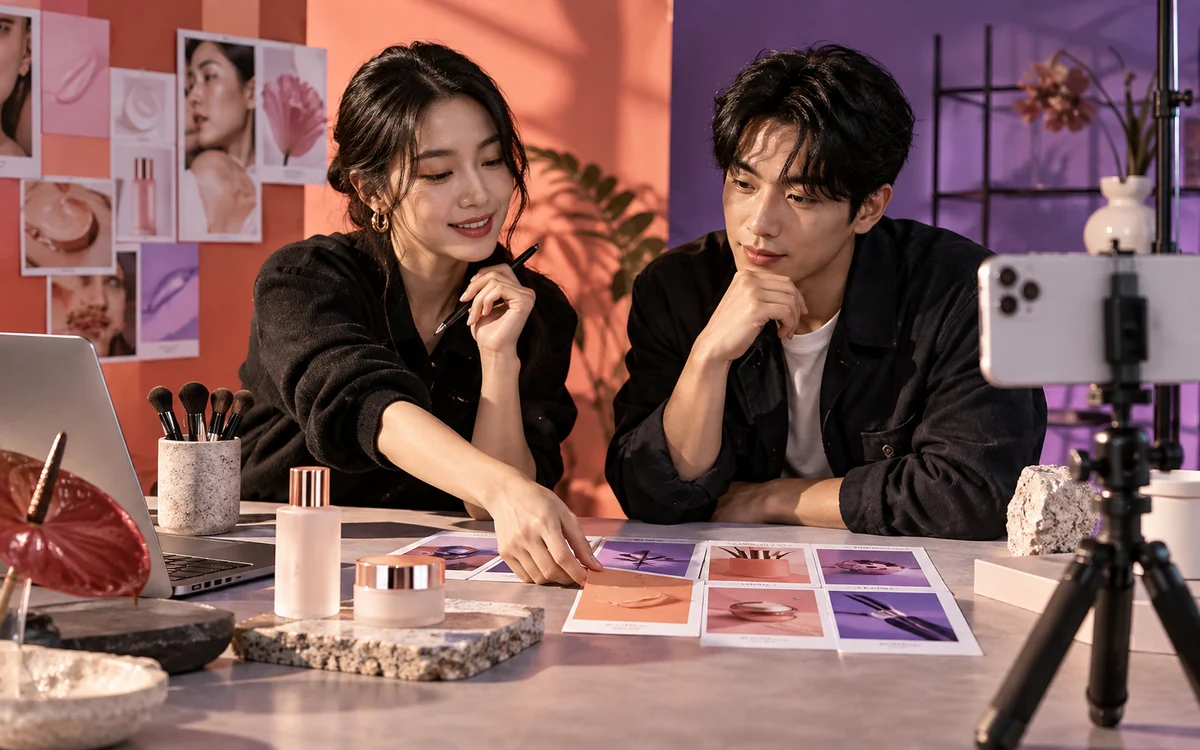 브랜드 담당자와 크리에이터가 지속적인 콘텐츠 협업을 준비하는 장면