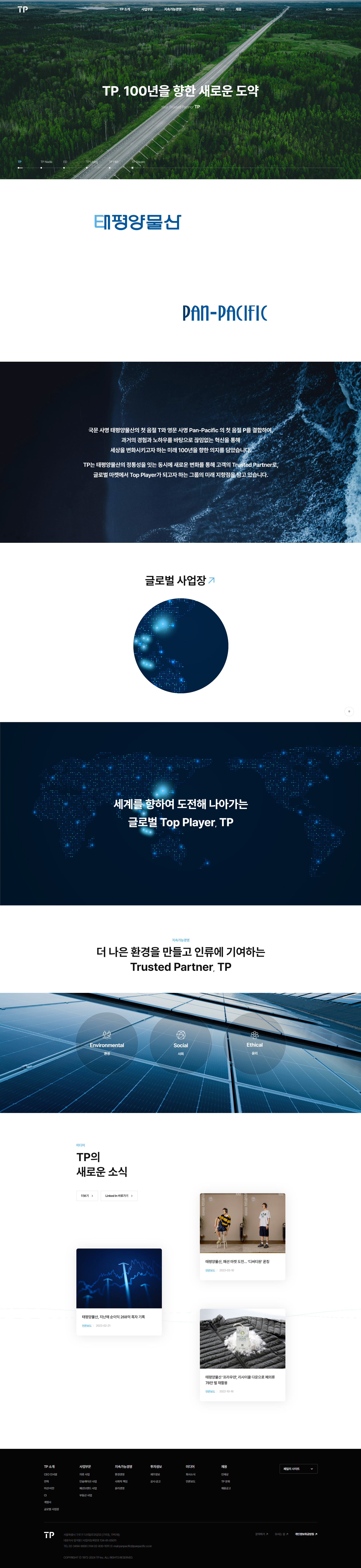 TP 웹사이트 메인 비주얼 스크린샷