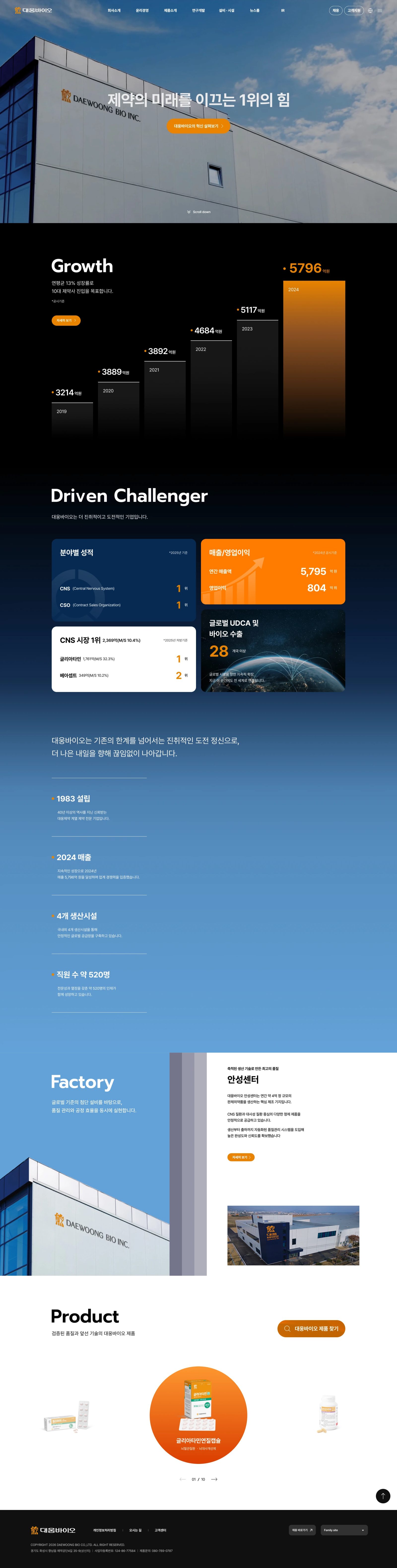 대웅바이오 웹사이트 메인 스크린샷
