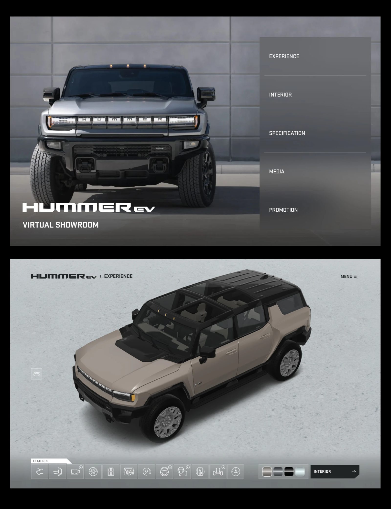 GMC Hummer EV 버추얼 쇼룸 웹사이트 메인 스크린샷
