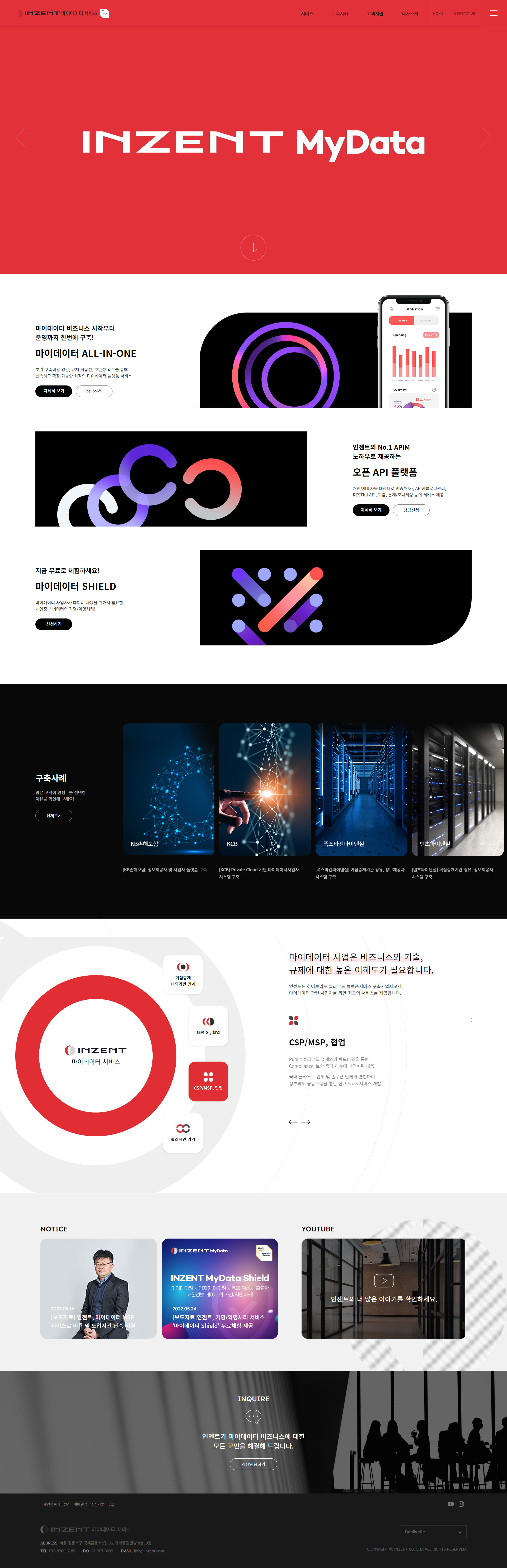 인젠트 마이데이터 플랫폼 메인 화면