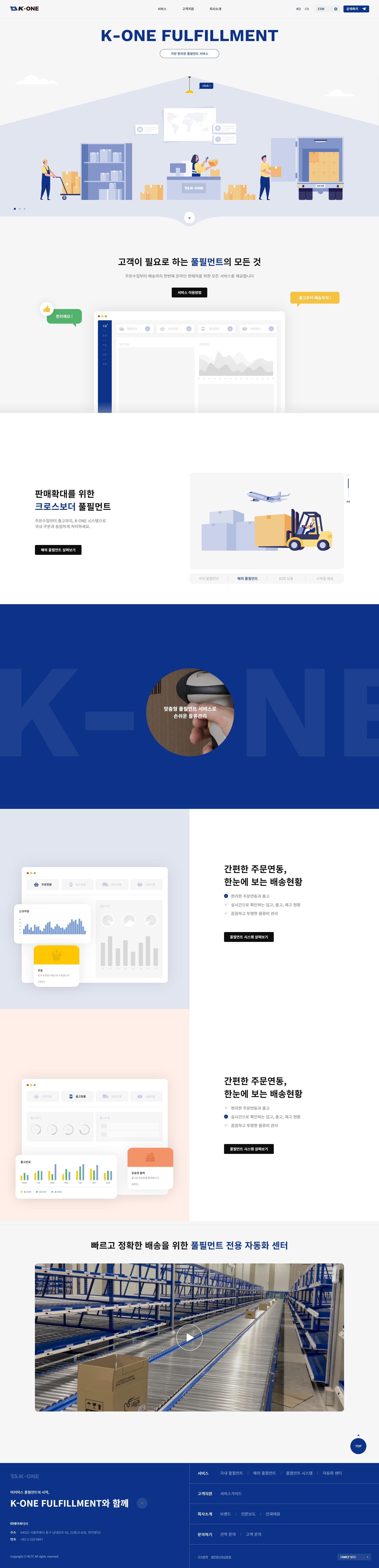 K-ONE 풀필먼트 물류 거점과 디지털 관제 화면